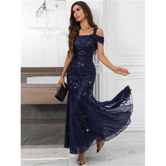 Long Sequin Mermaid Evening Dress, Formal Party Gown, Wedding Event - Picture 1 of 6